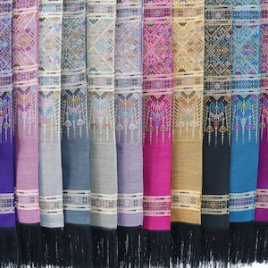 6.5x79in Lao Pabiang, Brocade shawl, Sabai, Phabiang, shoulder cloth for Thai/Laos Costume men&#39;s waist band men sash table runner, Praewa 29