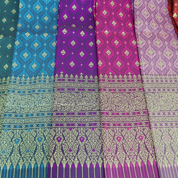 Brocade Faux Silk Fabric Not A Readymade Sarong, Damask Art Silk, Traditional Thai/ Lao/ Khmer Wedding Dress Material, Bride Sarong Intira 2