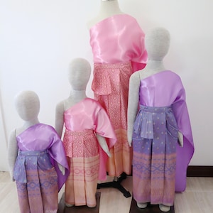 Traditional Thai Khmer outfit for age 9m-14yr old girls up to adult. Family set available 10 size see the size details in the descriptions