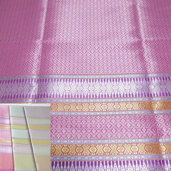 Tissu en soie de polyester avec motif thaïlandais Lanna Pas un Sarong prêt à l’emploi, tissu de brocart thaïlandais, matériaux de jupe Sarong enveloppant Thai Lao Khmer