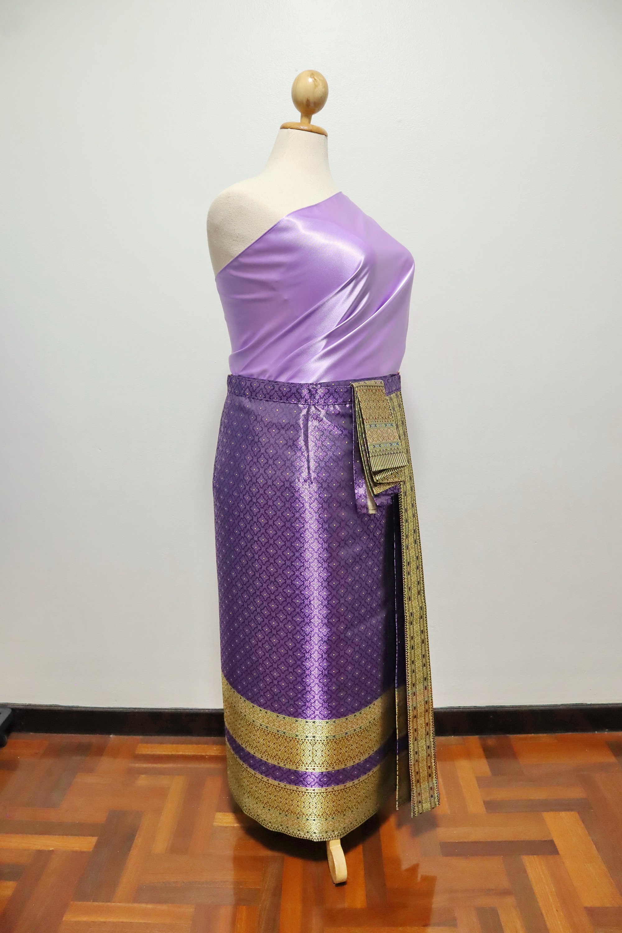 Plus Size Purple Gold Thai Dress: Brocade Faux Silk Wrap Skirt & Sbai - Etsy