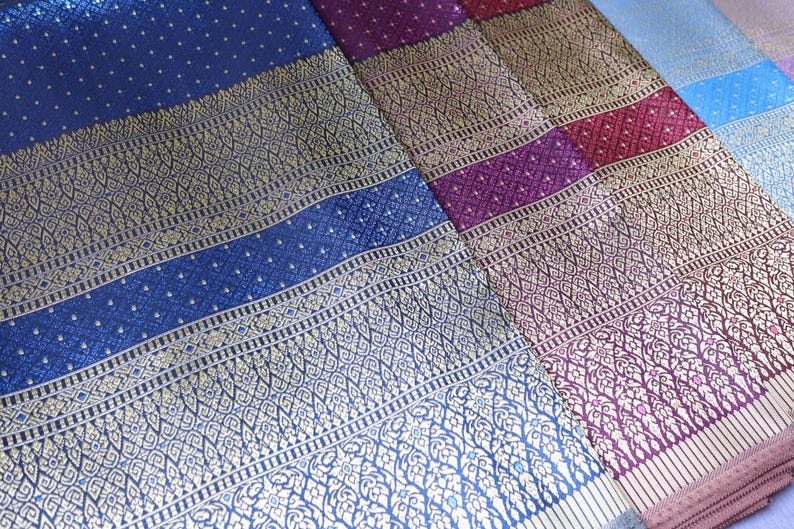 Brocade Faux Silk Fabric: Thai Lao Wedding Dress Material, Unstitched Cloth image 11