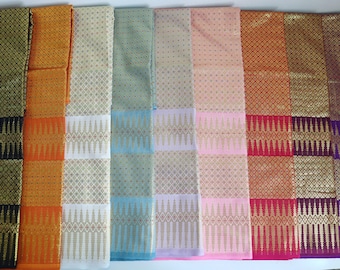 Thai Brocade Faux Silk Fabric: Metallic Tinsel Sarong Sinh Cloth, Unstitched Cloth