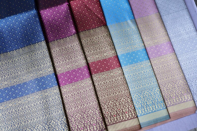 Brocade Faux Silk Fabric: Thai Lao Wedding Dress Material, Unstitched Cloth image 10