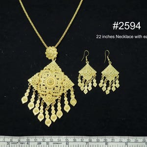Thai Costume Jewelry Set: Gold Plated Necklace & Earrings