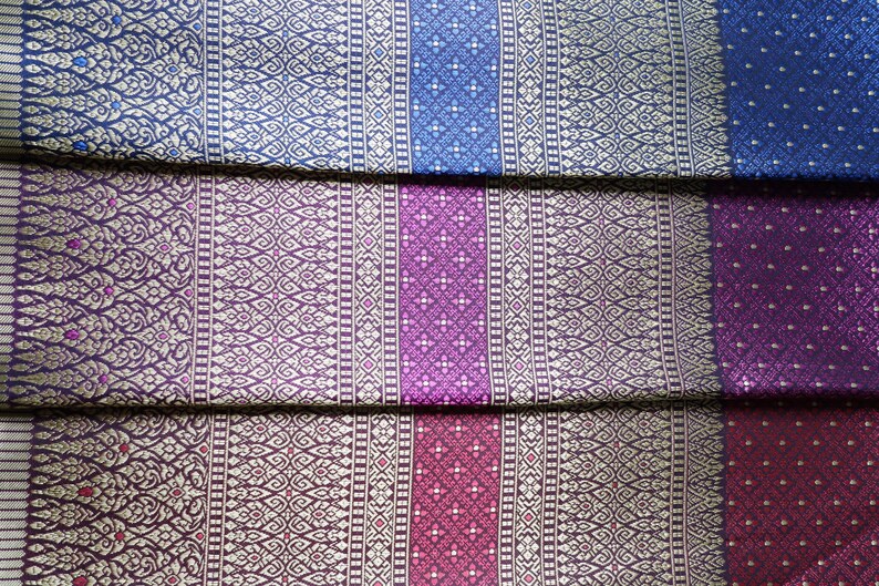 Brocade Faux Silk Fabric: Thai Lao Wedding Dress Material, Unstitched Cloth image 13
