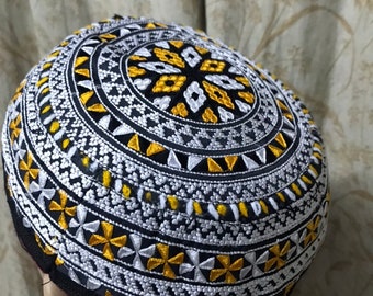 Turkmenistan Hat/ silk Kofi , Muslim Cap/ salat Hat/ Embroidery Hat/ Green hat/ Hat Decor/ Beanie Hat/ suzani / Vintage Hat/ uzbek hat