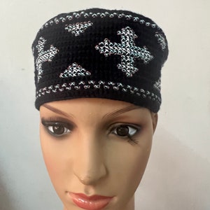 Chirstian Hat Kofi Eastern Orthodoxy priests Crochet Embroidery Beanie , Size 23 -25 inch Skufia skoufos georgian Cross Red Crusades B6