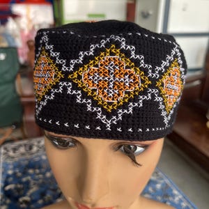 Chirstian Hat Kofi Eastern Orthodoxy priests Crochet Embroidery Beanie , Size 23 -25 inch Skufia skoufos georgian Cross Red Crusades c2