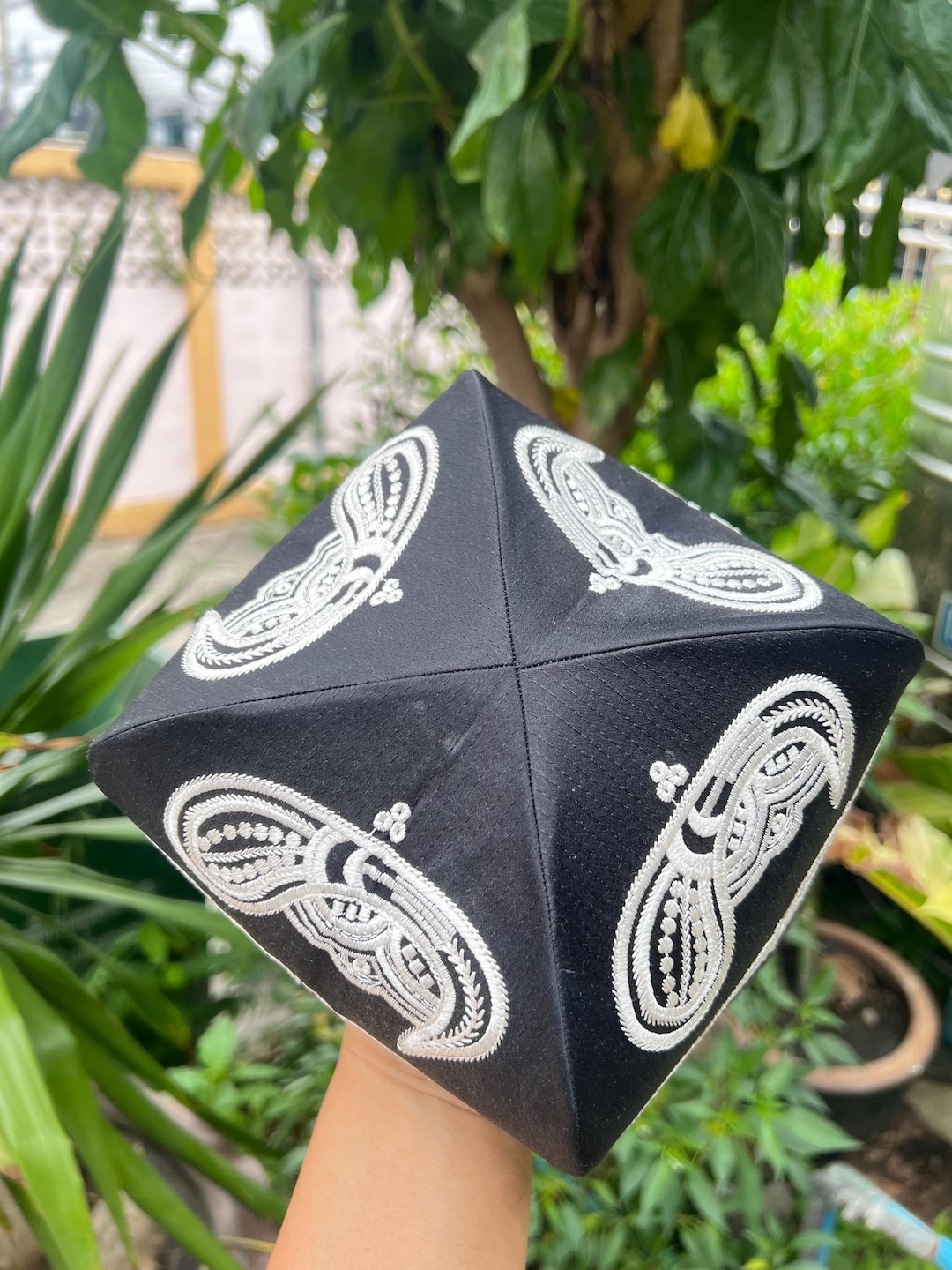 Uzbek Style Doppi Hat Hand Embroidered Black Silver Skullcap Central ...