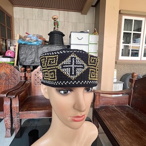 Chirstian Hat Kofi Eastern Orthodoxy priests Crochet Embroidery Beanie , Size 23 -25 inch Skufia skoufos georgian Cross  yellow Crusad