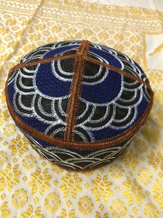 Mercado Da Terra Santa De Kippah Azul Com Prata De Cetim | Parcelamento