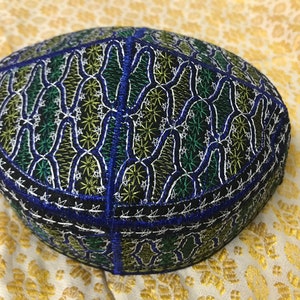 Size 58 F17 tribal vintage cap Islamic Men Hat Muslim salat Imam Hat Embrodery Beanie Kufi prayer ramadan Umrah Hajj Biker Boho Chris Blue