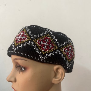 Chirstian Hat Kofi Eastern Orthodoxy priests Crochet Embroidery Beanie , Size 23 -25 inch Skufia skoufos georgian Cross Red Crusades B3