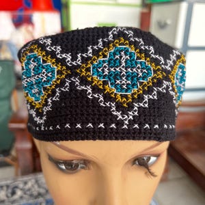 Chirstian Hat Kofi Eastern Orthodoxy priests Crochet Embroidery Beanie , Size 23 -25 inch Skufia skoufos georgian Cross Red Crusades c5