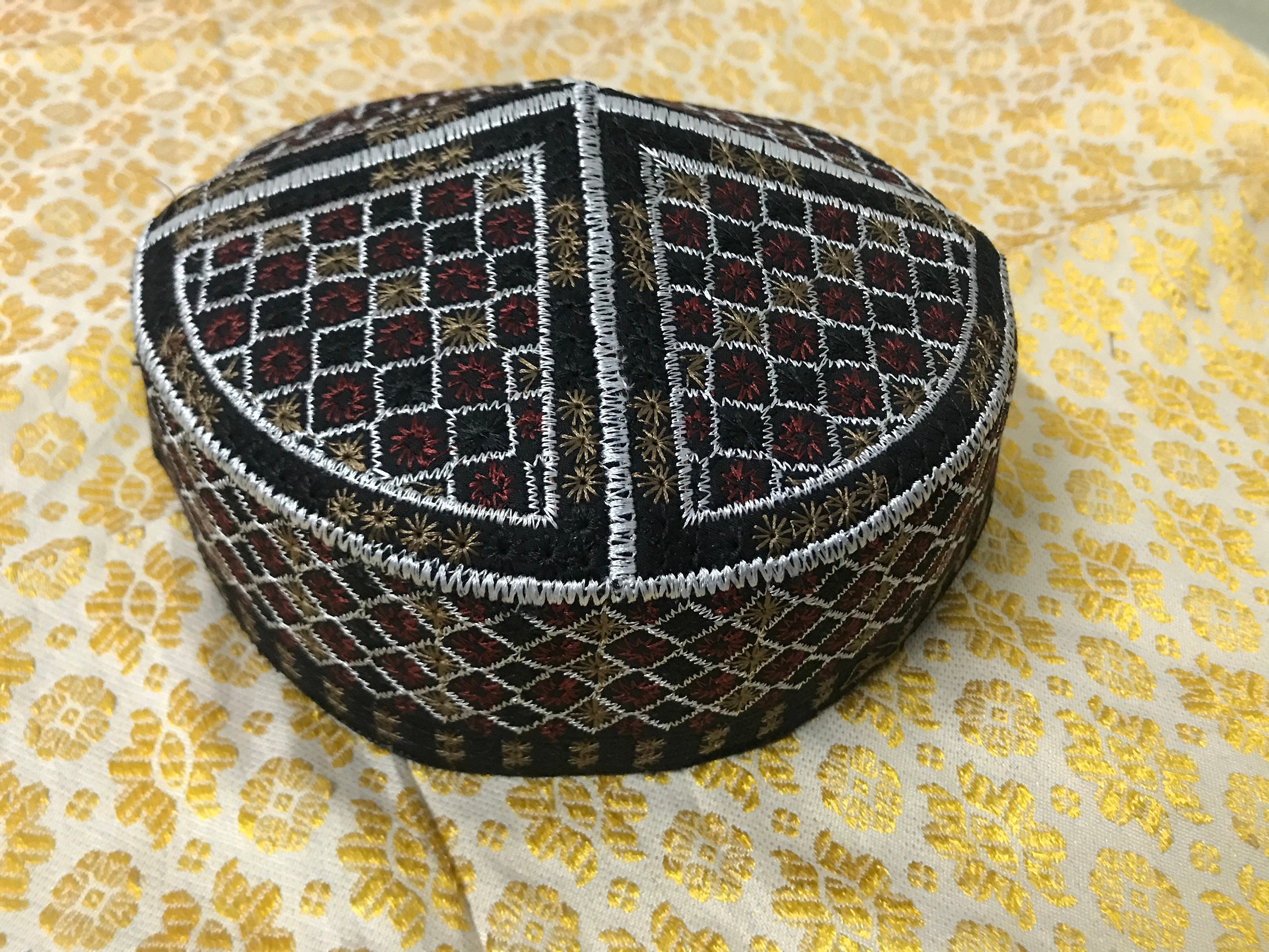 Size 58 F18 tribal vintage cap Islamic Men Hat Muslim salat Imam Hat Embrodery Beanie Kufi prayer ramadan Umrah Hajj Biker Boho Chris Nice