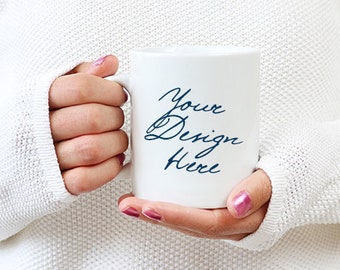 Mug Mockup with woman, Stock Photo of Woman holding mug Mockup, Holiday Coffee Mug Mock up, Coffee cup Stock Photo Mockup, 610