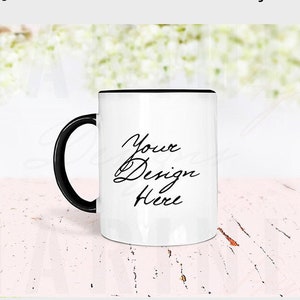 Black Handle Mug Mockup, Black Rim Mug Mockup, Colored Handle & Rim Mug Mockup Stock Photo, PSD with Smart Object to change color, 930 image 1