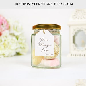 Bruiloft cadeau label Mockup, dank u Label mock up, Bedankkaart stockfoto, bruiloft gunst Mockup, Photoshop PSD met slim Object, 916