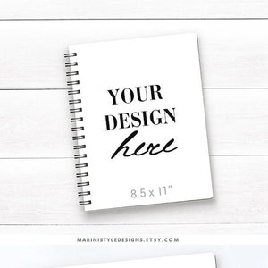 Notebook mockup on minimalist neutral background, 8.5x11 A4 Spiral Planner mockup, Minimalist Spiral bound Notebook PSD Mockup, 989