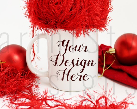Holiday Styled Stock Photography White Mug Mockup Christmas Styled