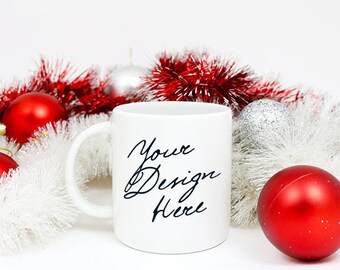 11oz Navidad taza mockup, invierno taza de café Mockup, blanco Navidad taza Mockup, fiesta taza stock foto, navidad taza de café maqueta, 214