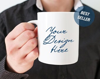 Vit muggmodell, Man som håller mugg, Foto av mugg, 280 g muggmodell, Produktmodell av kaffekopp, 398 cm