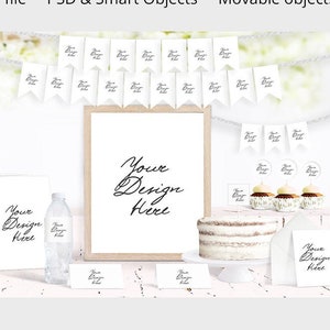 Party Scene Creator Mockup, Birthday & Baby Shower Mockup, Cake Mockup, Bunting Banner Mockup, Cupcake topper mockup, Decoration,  1090