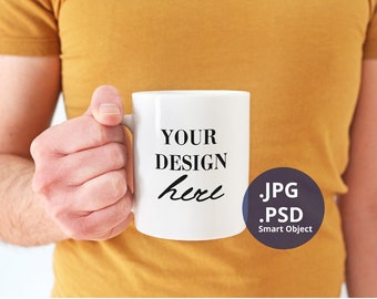 Man Holding Mug Mockup PSD, 11 oz Coffee Mug (Digital Download)