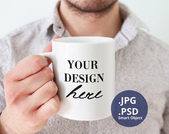 Male Mug Mockup PSD, Man Holding 11oz Mug (Digital Download)