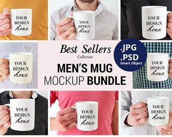 Mug Mockup PSD Bundle, Man holding Mug Mockup PSD, Mug Mockup With Hand, Male 11oz coffee cup Mockup PSD with Smart Object, 913C