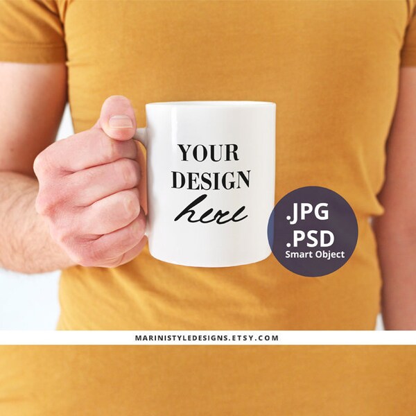 Mug Mockup PSD, 11 oz mug mockup, Man with Mug mockup, Masculine mug mockup, Coffee mug mockup for men, Coffee mug Mockup PSD, 385