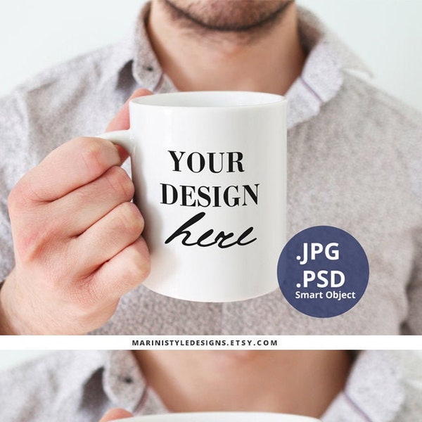 Male Mug Mockup PSD, Man holding mug mockup, White coffee mug mockup, 11oz Mug Mock up, Holding mug mockup, Photoshop & smart object, 397c