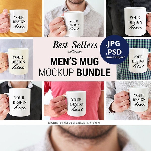 Mug Mockup PSD Bundle, Homme tenant Mug Mockup PSD, Mug Mockup With Hand, Male 11oz coffee cup Mockup PSD with Smart Object, 913C