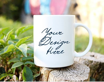 White Mug Mockup on outdoor background, 11oz Mug Mockup, Coffee cup Mock up, Coffee Mug Mockup, Mug Stock Photo, 631