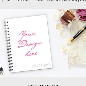 Pink & Gold Styled Stock Photography, Spiral Notebook Mockup, 8.5 x 11, A4, Diary, Journal, Planner, Feminine Stock Photo, Stock image, 337