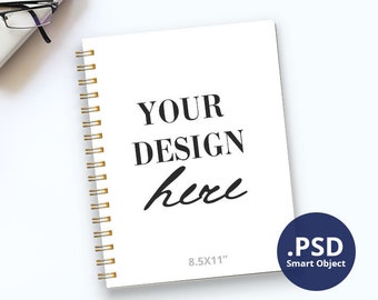Gouden spiraal gebonden Notebook mockup, 8.5x11 Gouden draad gebonden Planner mockup, Minimalistische Spiraal Notebook PSD Mockup met gouden draadbinding, 989G
