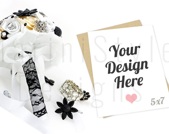5x7 Wedding Card Mockup Invitation Stationery Mockup Jewelry Bouquet