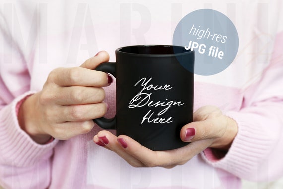 Mockup Of Woman Holding Black Mug In Hands Black Mockup Of Woman Holding Black Mug In Hands Black