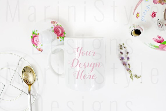 White Mug Mockup Shabby Chic Minimalist Styled Stock Photography