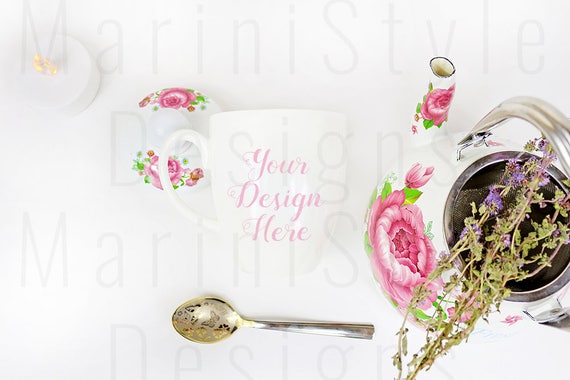 Shabby Chic White Mug Mockup Bistro Mug Mock Up
