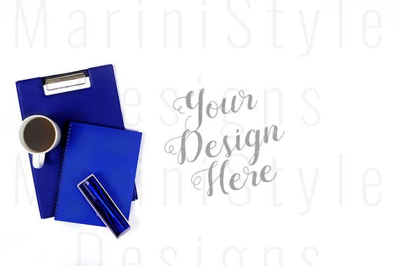 White Office Desk Mockup Royal Blue Navy Blue Branding
