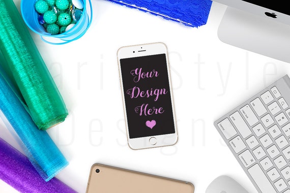 White Desk Iphone Mockup Styled Stock Photography Stock Photo