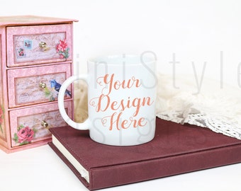 Download Free White Mug Mockup Styled Stock Photography, Stock photo, Stock image, White Coffee Mug, Blank Mug, Pink Vintage Style, Product Mockup, 301 PSD Template