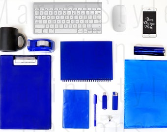 Download Free Office Desk Mockup, Blue Styled Desktop Styled Stock Photography, Office Stock image, Branding & Business Stock photo, Flatlay, iPhone, 665 PSD Template