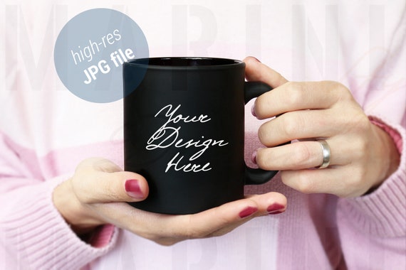 Woman Holding Black Mug Mockup Woman Holding Coffee Mug