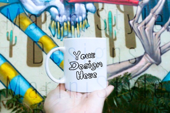 White Mug Mockup On Graffiti Wall Background Street Art