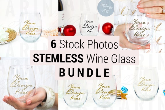 Set Of Stemless Wine Glasses Stock Photo Mockups Stemless