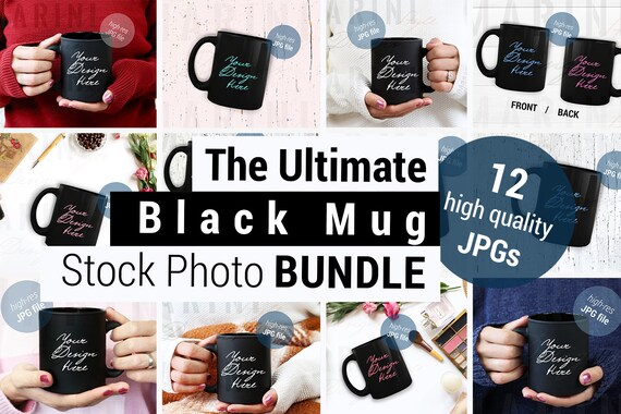 Black Mug Mockup Bundle Black Coffee Cup Stock Photo