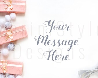 Download Free SET OF 3: Pink & Silver Styled Desktop Mockup, Christmas Styled Stock Photography, White Desk, Vintage Style Stock image, Stock Photo, 152 PSD Template